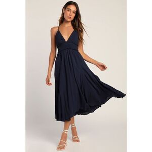 Lulus Essentially Elegant Navy Blue Sleeveless Backless Midi Dress Size M New